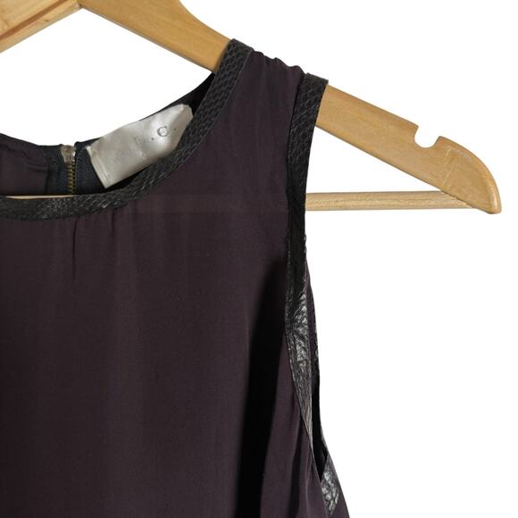 A.L.C. Plum Purple Silk Snakeskin Leather Trim Sleeveless Tank Top Size Small - Picture 3 of 9